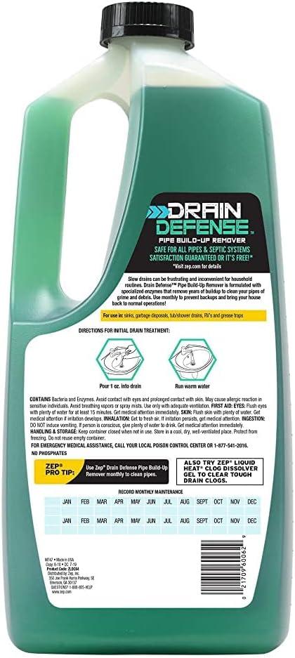 image:imageZep Drain Defense Pipe BuildUp Remover 64 Ounces ZLDC648 Professional Strength Liquid Pipe Build Up RemoverGREEN1