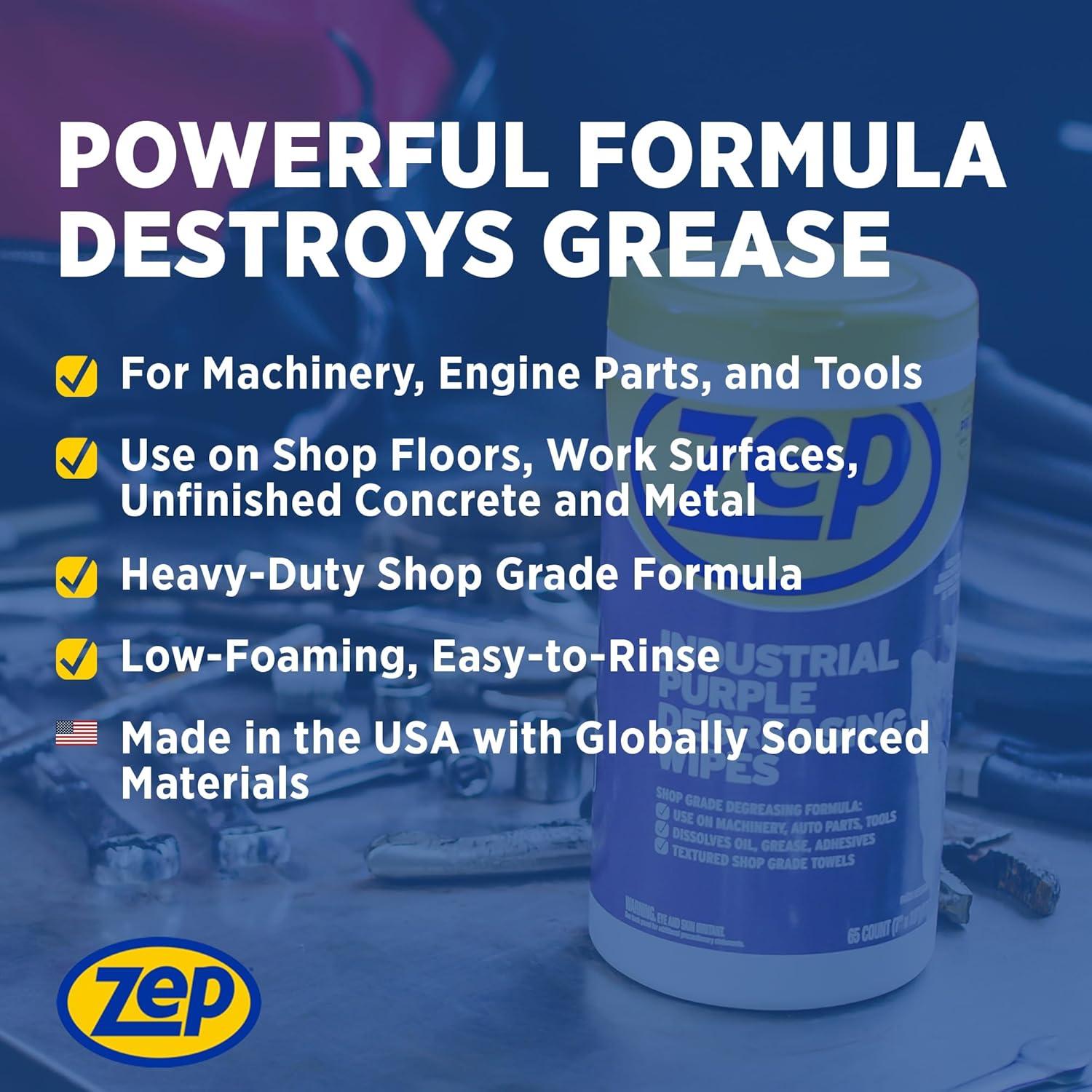 image:imageZep Industrial Purple HeavyDuty Degreasing Wipes 65 Wipe Count ZUINDPRPL65 Dissolves Oil Grease and Adhesives Fast 1 Count Pack of 11 Count Pack of 1