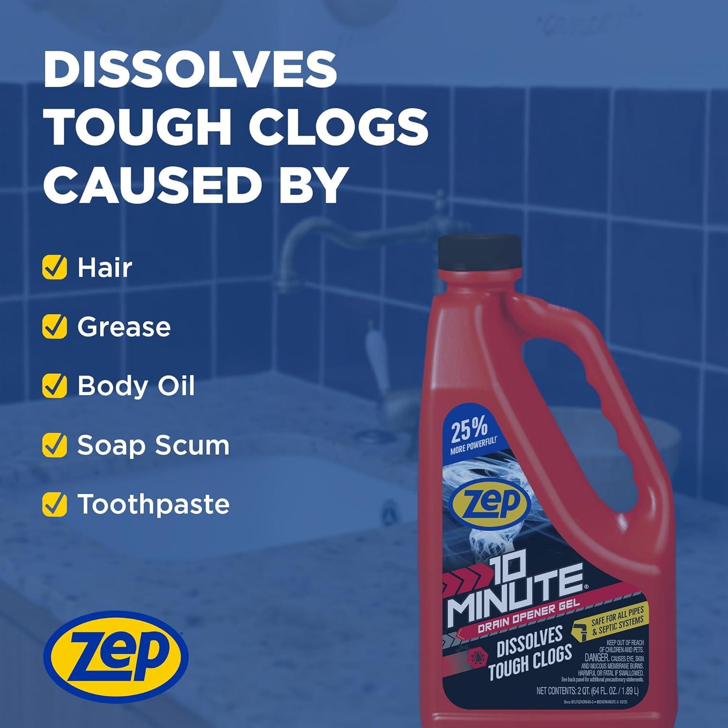 image:imageZep 10 Minute Drain Opener Gel 64 Ounce ZHCR64NG Commercial Strength Fast Acting and Safe for All Pipes6