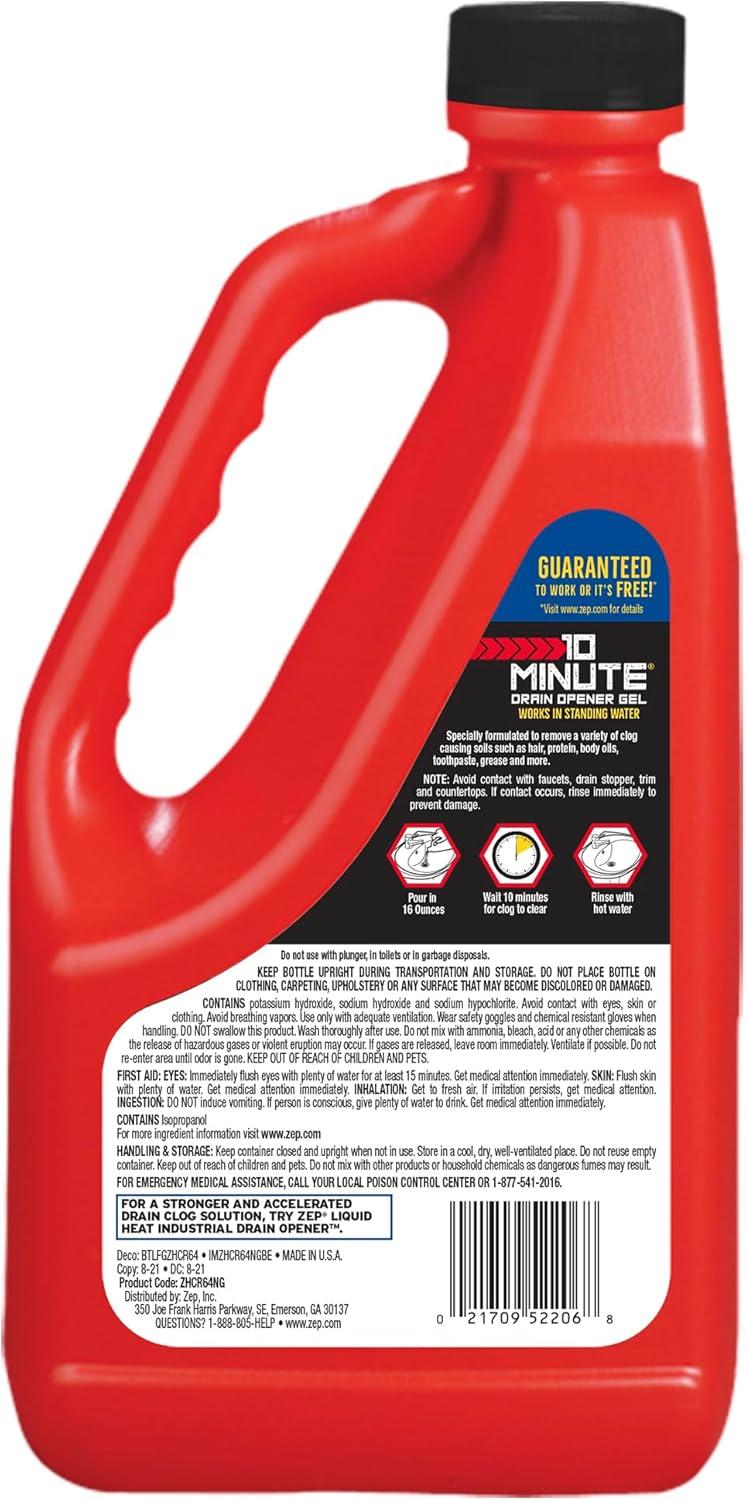 image:imageZep 10 Minute Drain Opener Gel 64 Ounce ZHCR64NG Commercial Strength Fast Acting and Safe for All Pipes6