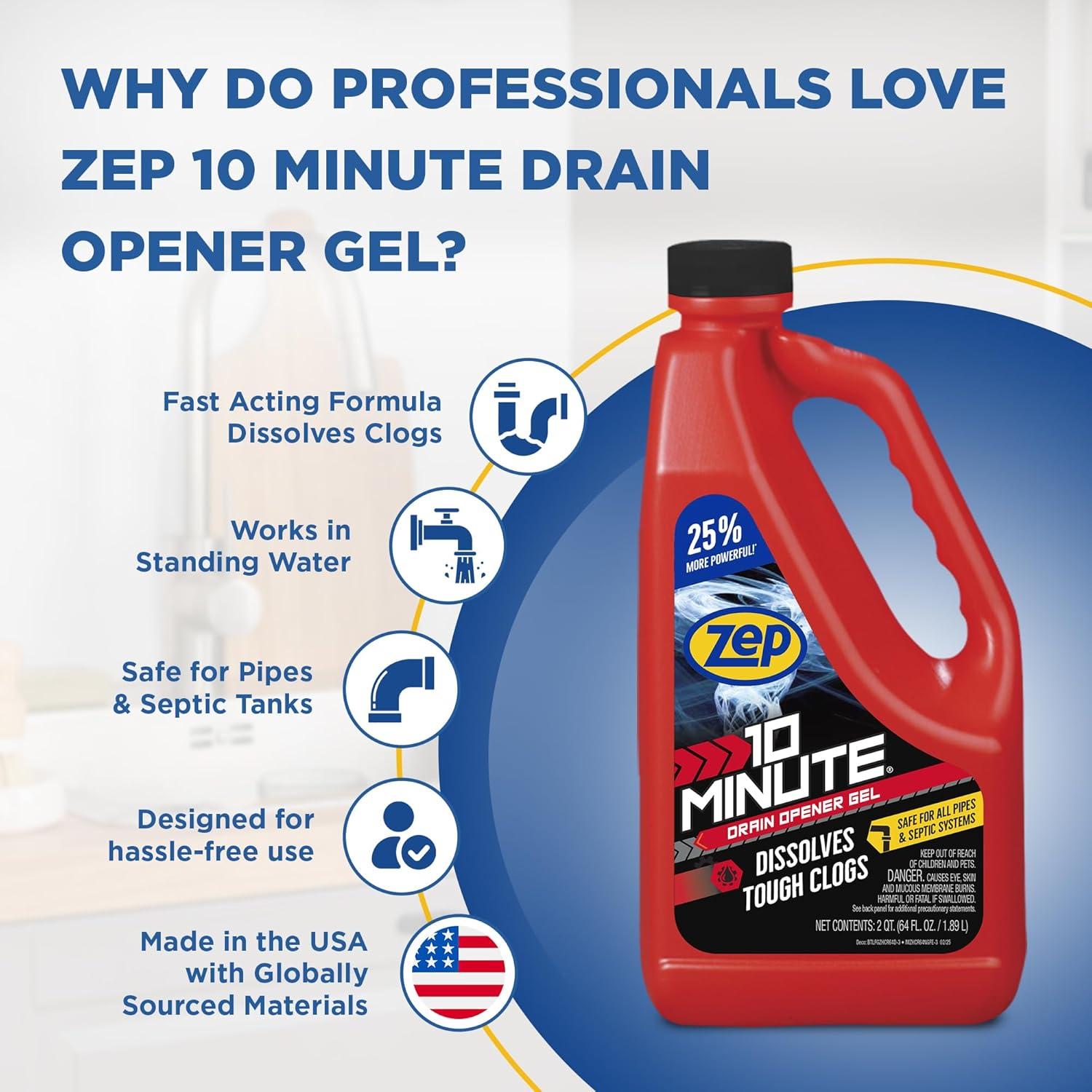 image:imageZep 10 Minute Drain Opener Gel 64 Ounce ZHCR64NG Commercial Strength Fast Acting and Safe for All Pipes6