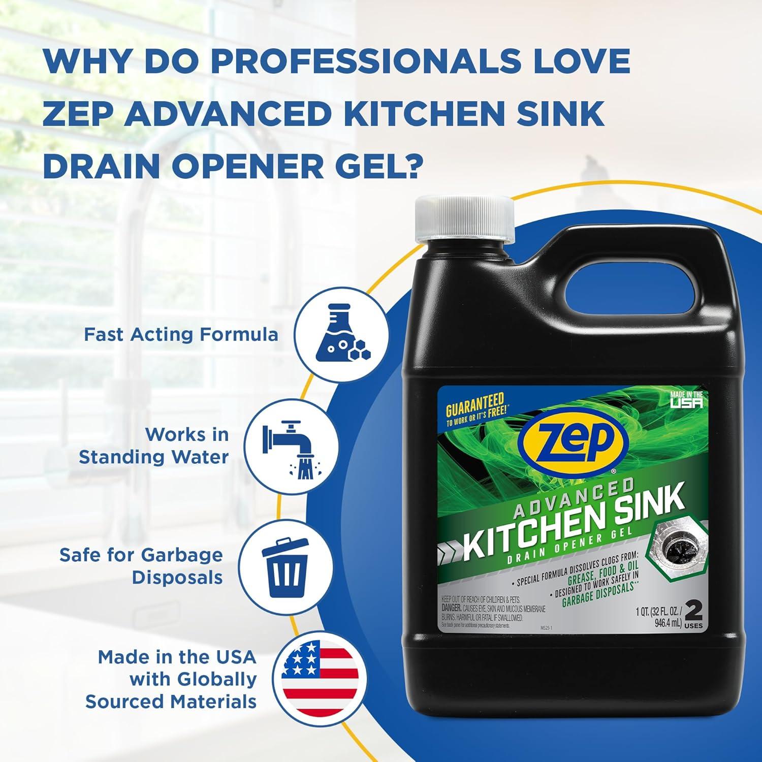 image:imageZep Advanced Kitchen Drain Opener 32 ounces U49710 Formulated for Grease Food and OilSafe for Garbage Disposal12