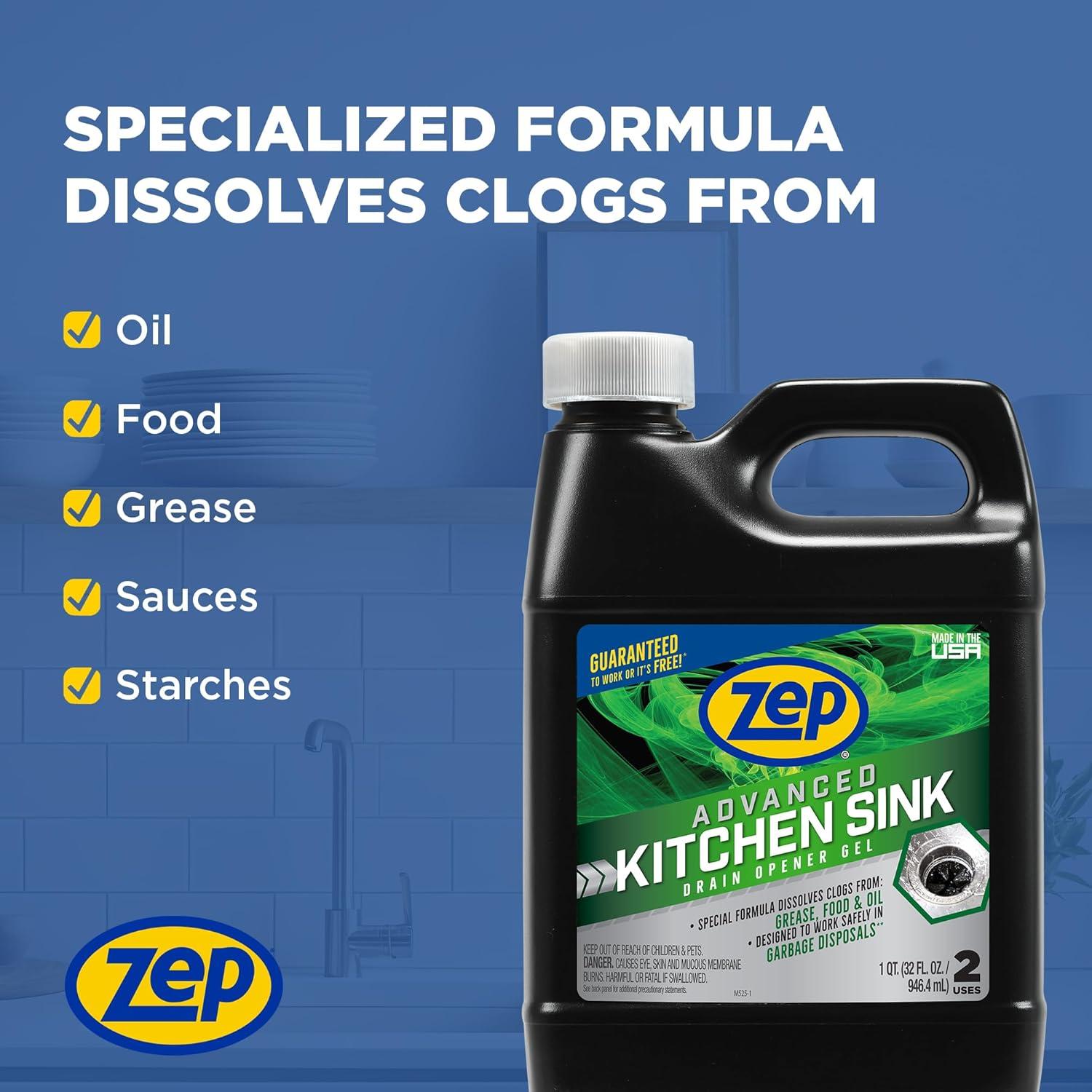 image:imageZep Advanced Kitchen Drain Opener 32 ounces U49710 Formulated for Grease Food and OilSafe for Garbage Disposal12
