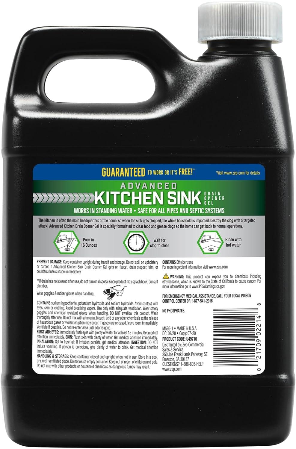 image:imageZep Advanced Kitchen Drain Opener 32 ounces U49710 Formulated for Grease Food and OilSafe for Garbage Disposal12