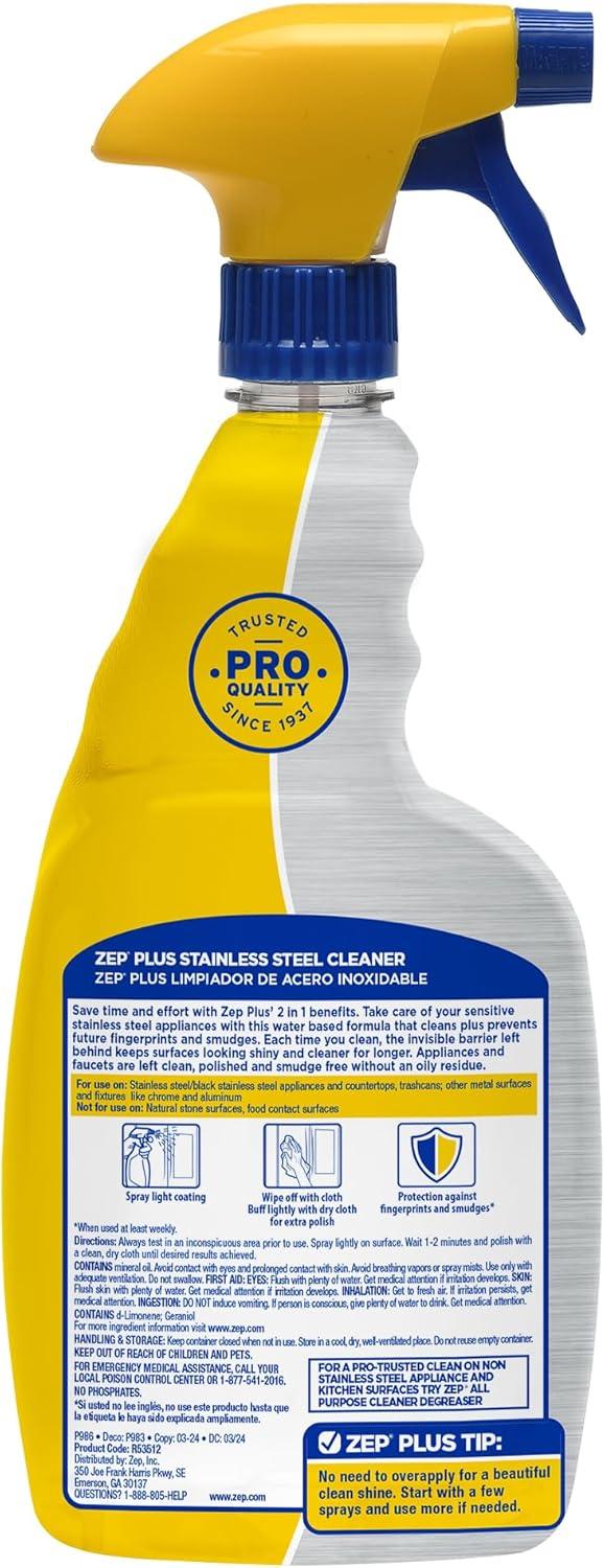 image:imageZep Plus Stainless Steel Cleaner 32 Fl OZ R535122in1 benefits clean while preventing future fingerprints and smudges32 Fl Oz Pack of 2
