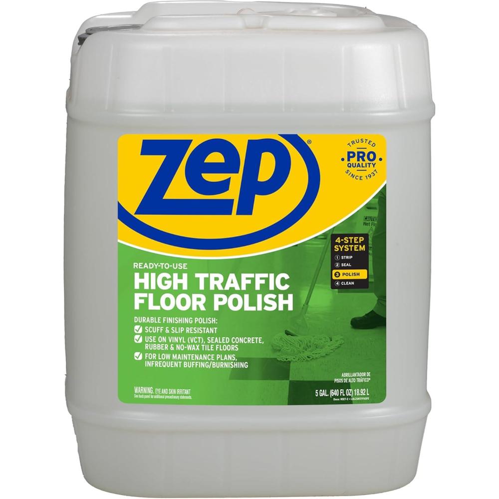 image:imageZep High Traffic Floor Polish  5 Gal 1 Pail ZUHTFF5G  Scuff and Slip Resistant Durable Floor Finishing Polish for Vinyl VCT Sealed Concrete Rubber Tile and Terrazzo Floors640 Fl Oz Pack of 1