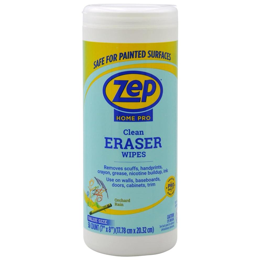image:imageZep Home Pro Clean Eraser Wipes 50 count R59112 Removes Scuffs Handprints Crayon Greese for use on Walls Baseboards Doors Cabinets and Trim