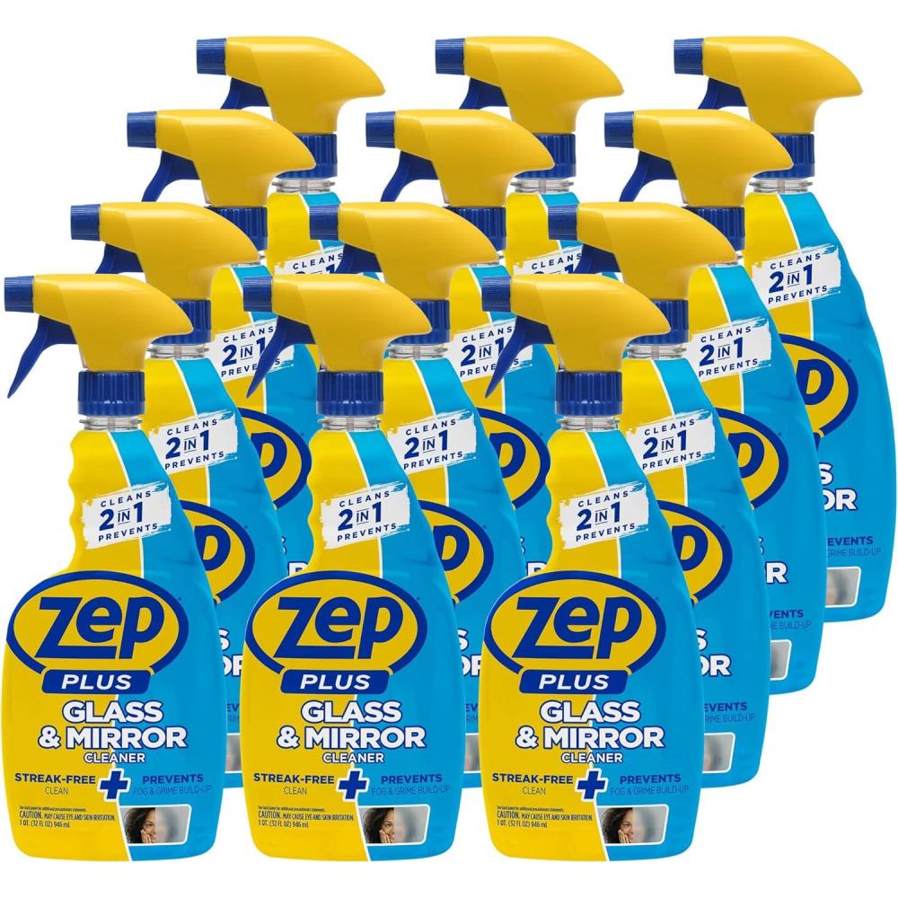 image:imageZep Plus Glass amp Mirror Cleaner  32 Oz Case of 12  R53812  Keep Your Mirror and Glass Surfaces Clear  Streakfree While Also Preventing Mirror Fog