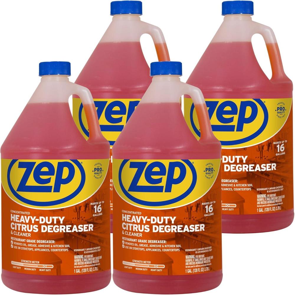 image:imageZep HeavyDuty Citrus Degreaser Cleaner Concentrate  1 Gallon Case of 4 ZUCIT128  Restaurant Grade Degreaser and Cleaner Removes Oil Grease Adhesive and Kitchen Soil on Stovetops Appliances128 Fl Oz Pack of 4